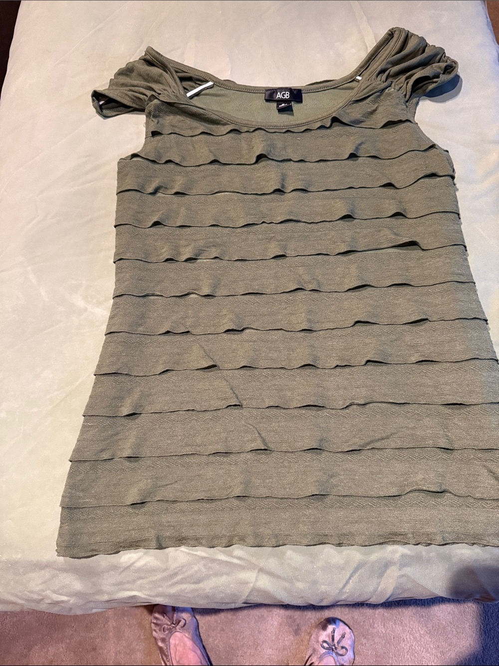 AGB Olive Green Layered Ruffle Tank Top